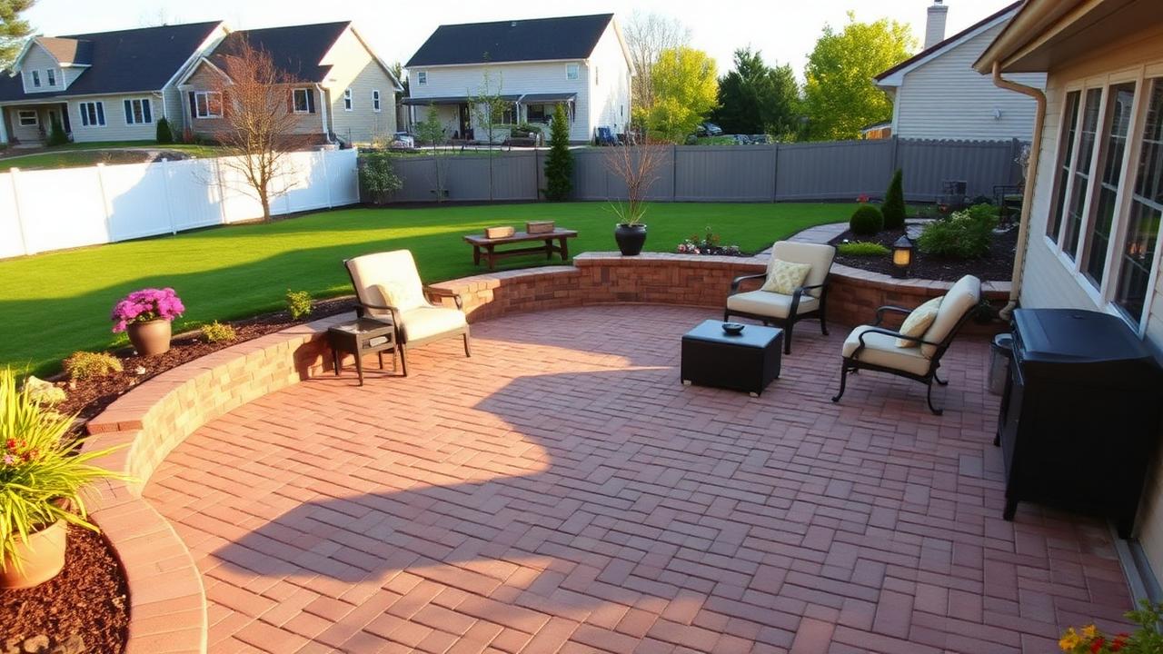 Beautiful paver patio with patterned brick design in an Ohio backyard